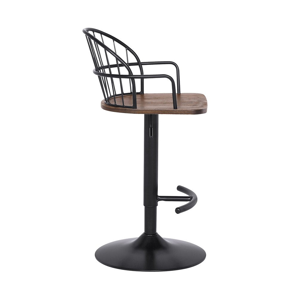 Brown And Black Solid Wood And Iron Low Back Adjustable Height Bar Chair HomeRoots