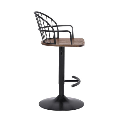 Brown And Black Solid Wood And Iron Low Back Adjustable Height Bar Chair HomeRoots