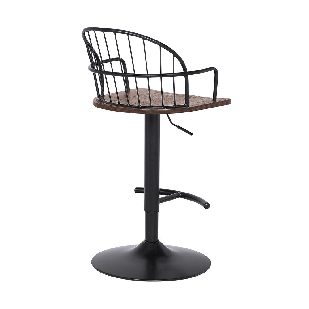 Brown And Black Solid Wood And Iron Low Back Adjustable Height Bar Chair HomeRoots