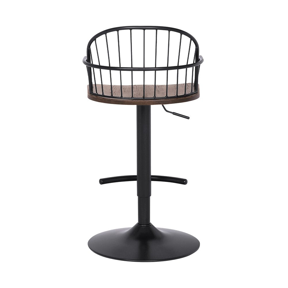 Brown And Black Solid Wood And Iron Low Back Adjustable Height Bar Chair HomeRoots