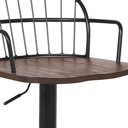 Brown And Black Solid Wood And Iron Low Back Adjustable Height Bar Chair HomeRoots