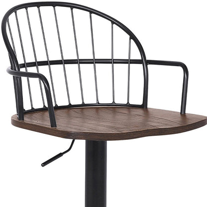 Brown And Black Solid Wood And Iron Low Back Adjustable Height Bar Chair HomeRoots