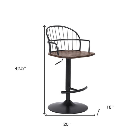 Brown And Black Solid Wood And Iron Low Back Adjustable Height Bar Chair HomeRoots