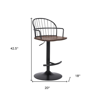Brown And Black Solid Wood And Iron Low Back Adjustable Height Bar Chair HomeRoots