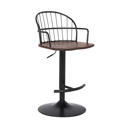 Brown And Black Solid Wood And Iron Low Back Adjustable Height Bar Chair HomeRoots