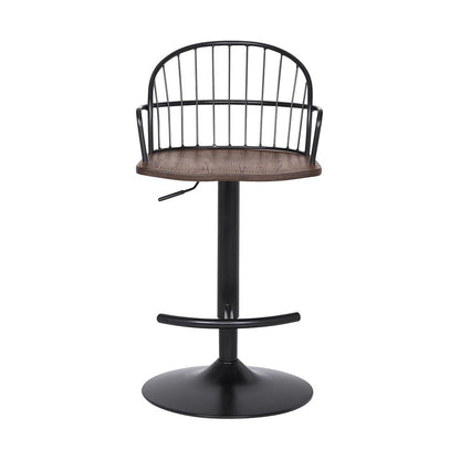 Brown And Black Solid Wood And Iron Low Back Adjustable Height Bar Chair HomeRoots