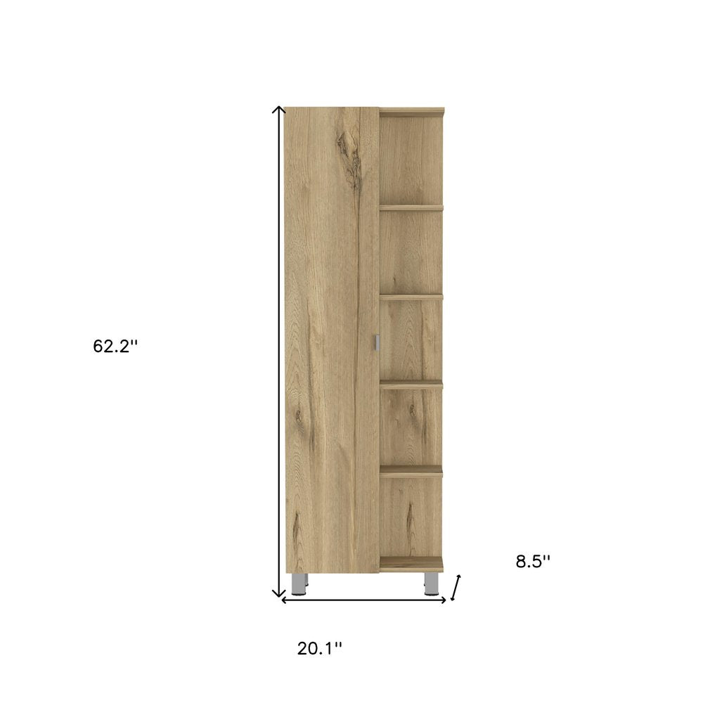 62" Oak Wood Pantry Or Storage Closet HomeRoots