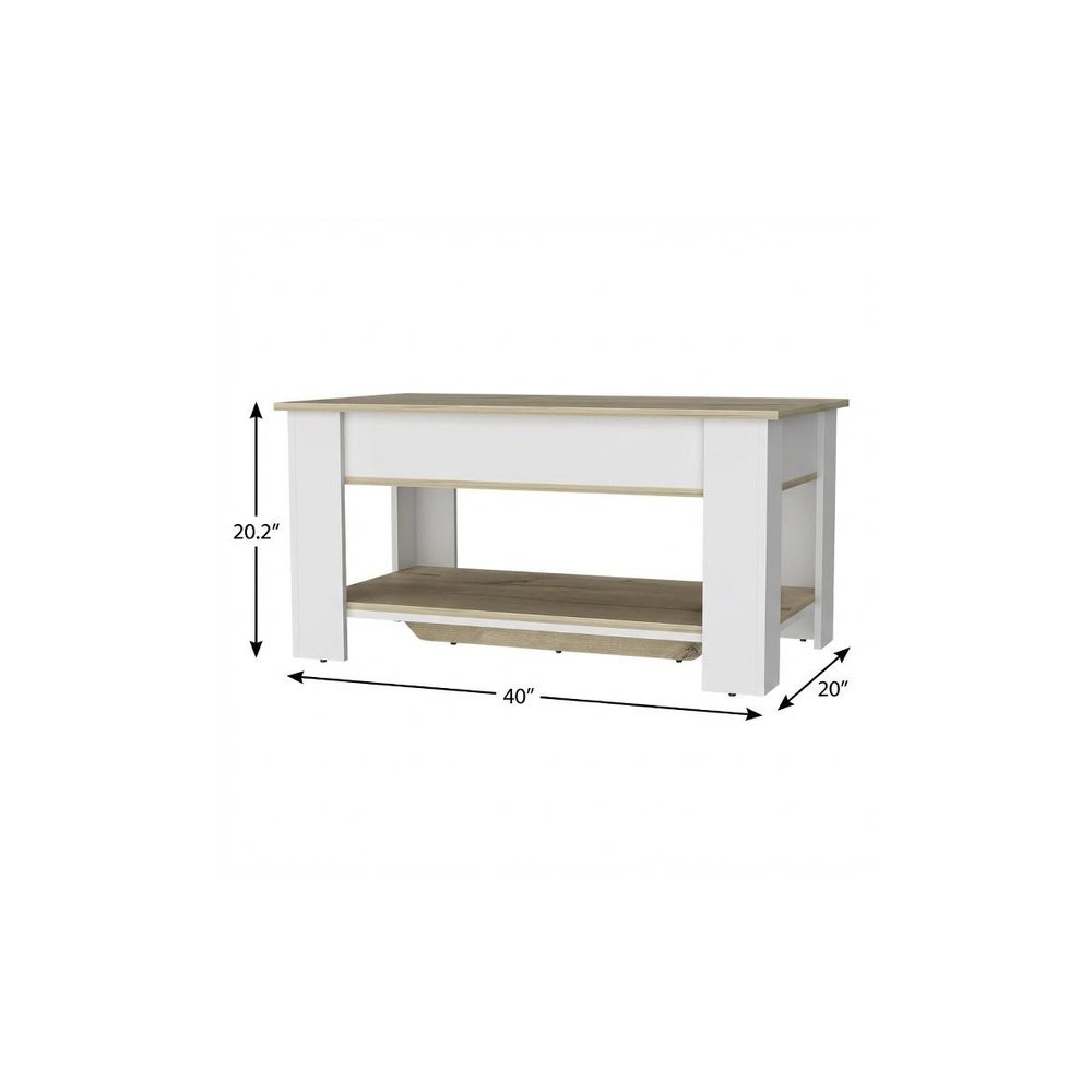 40" Natural and White Wood Storage Bench With Flip Top Shoe Storage And Shelves HomeRoots
