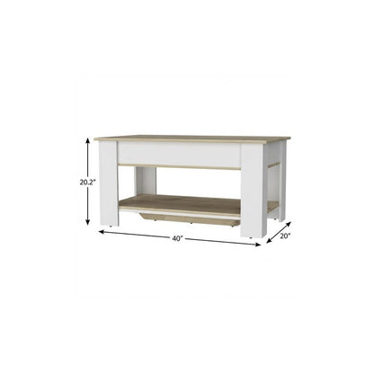 40" Natural and White Wood Storage Bench With Flip Top Shoe Storage And Shelves HomeRoots