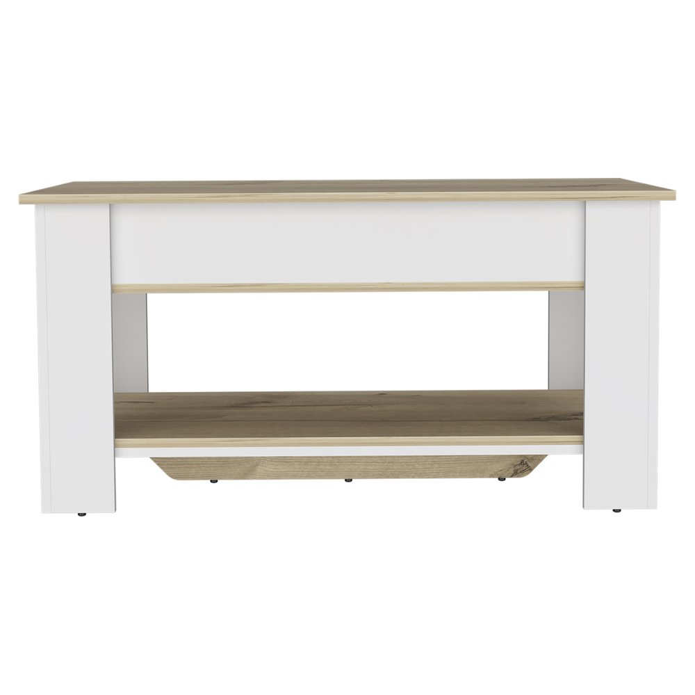 40" Natural and White Wood Storage Bench With Flip Top Shoe Storage And Shelves HomeRoots