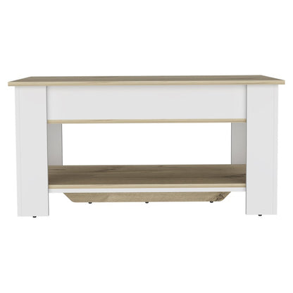 40" Natural and White Wood Storage Bench With Flip Top Shoe Storage And Shelves HomeRoots