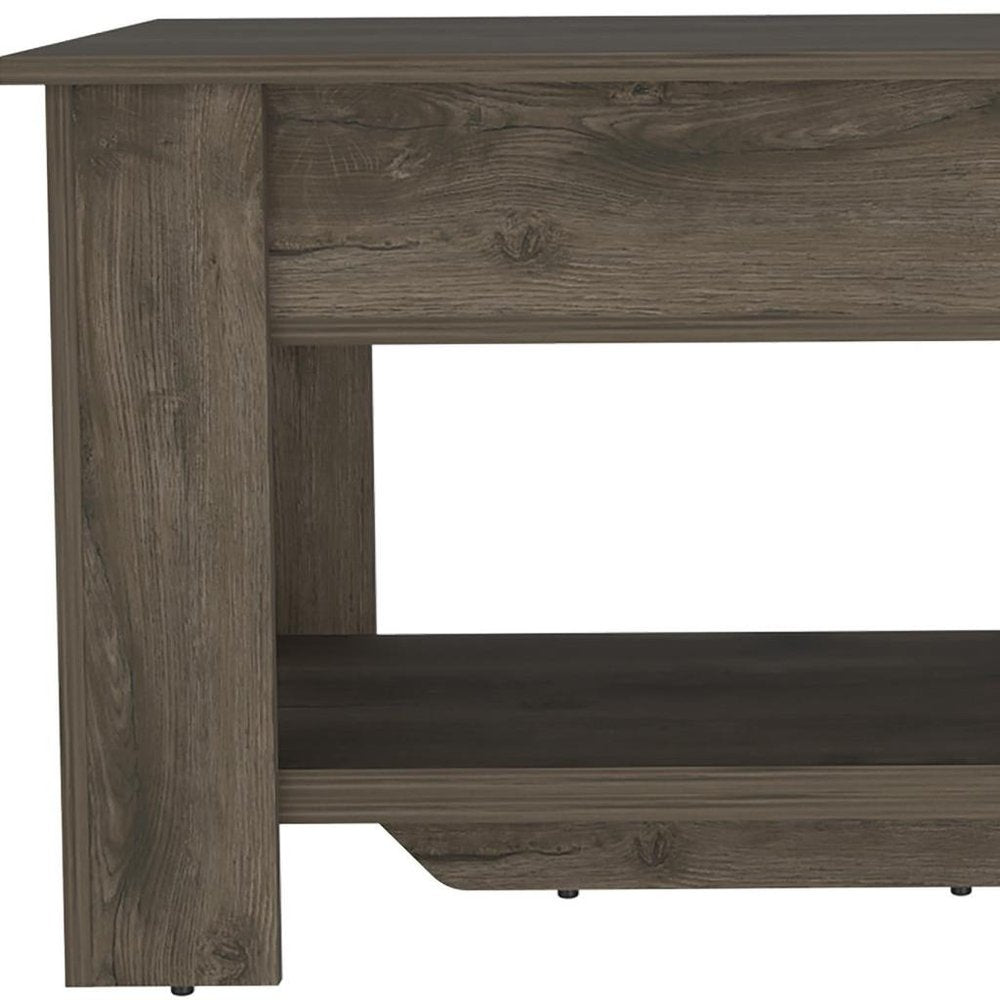 40" Dark Brown Wood Storage Bench With Flip Top Shoe Storage And Shelves — view 3