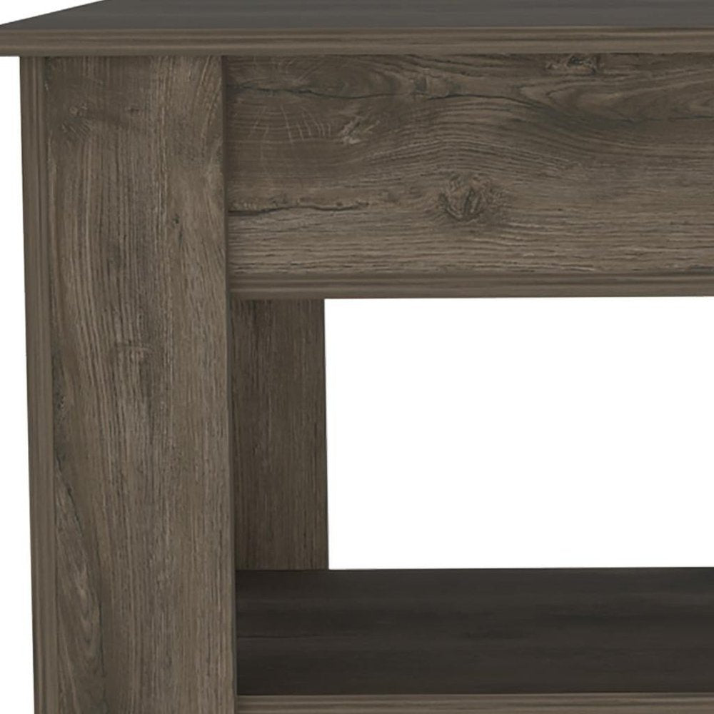40" Dark Brown Wood Storage Bench With Flip Top Shoe Storage And Shelves — view 2
