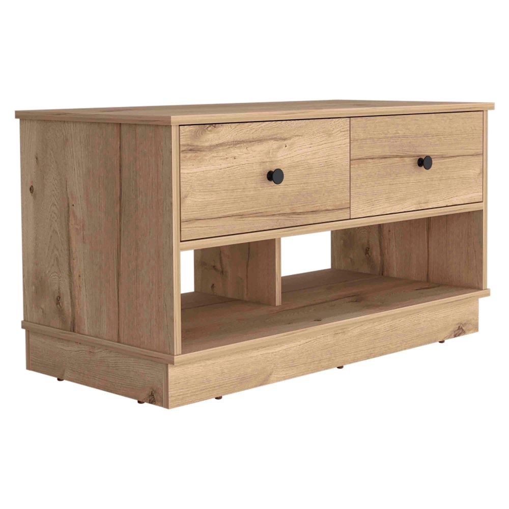 36" Natural And Oak Wood Storage Bench With Drawers Shoe Storage And Shelves HomeRoots