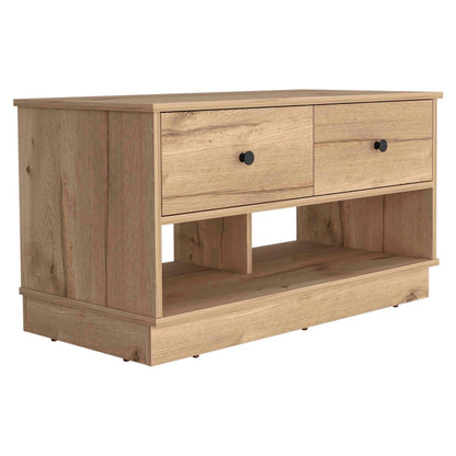 36" Natural And Oak Wood Storage Bench With Drawers Shoe Storage And Shelves HomeRoots