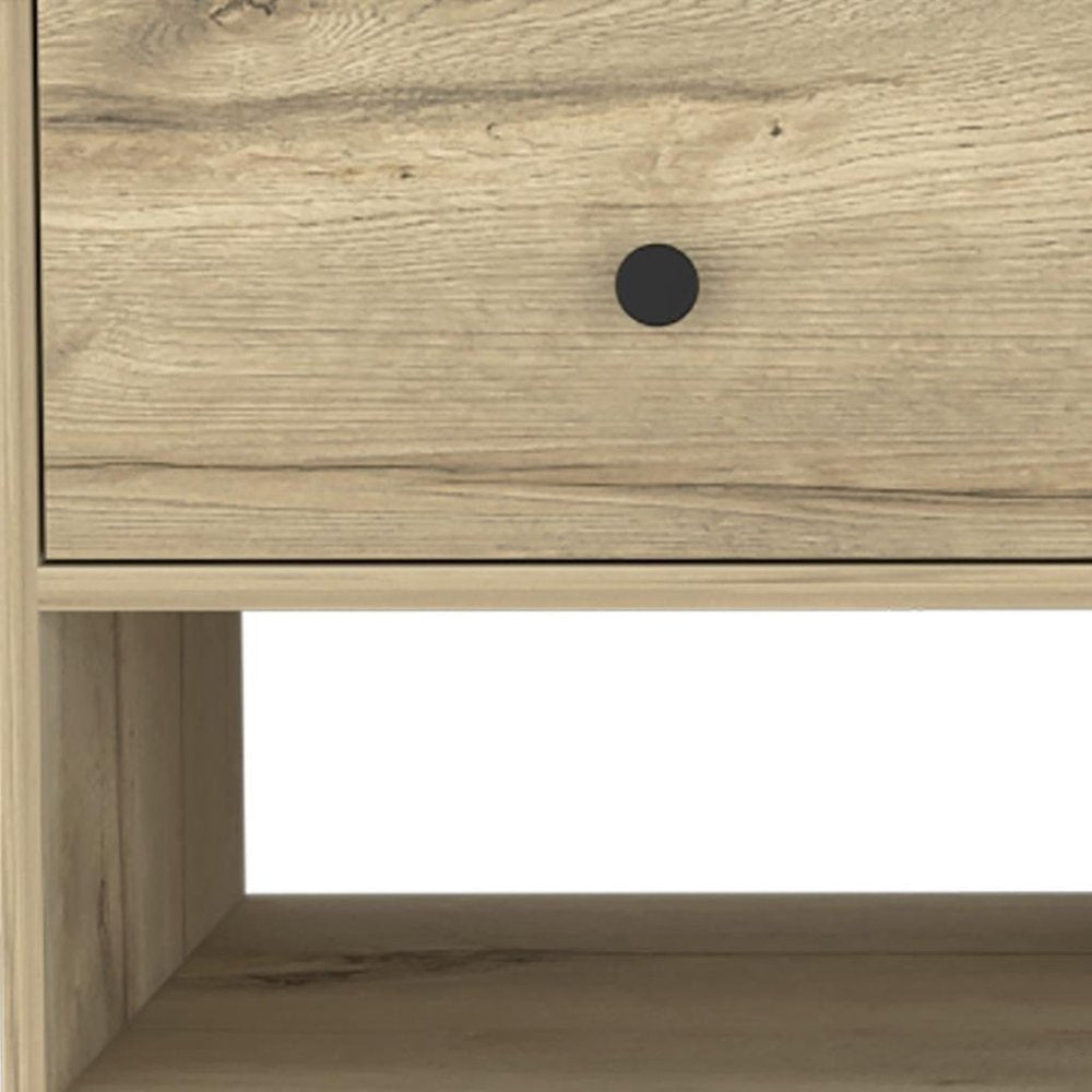 36" Natural And Oak Wood Storage Bench With Drawers Shoe Storage And Shelves — view 4