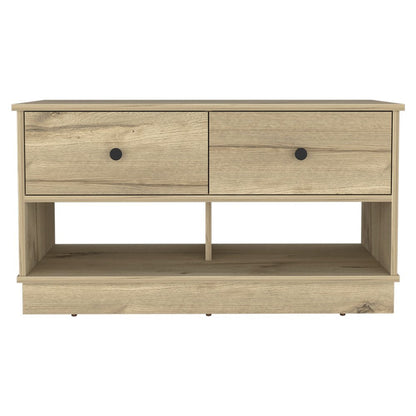 36" Natural And Oak Wood Storage Bench With Drawers Shoe Storage And Shelves HomeRoots