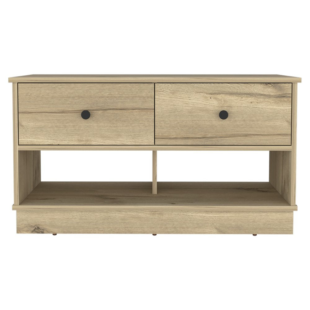 36" Natural And Oak Wood Storage Bench With Drawers Shoe Storage And Shelves HomeRoots