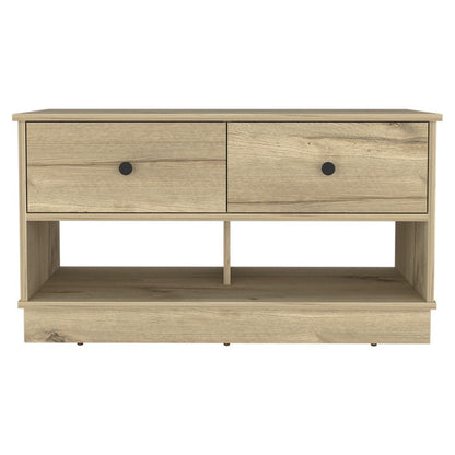 36" Natural And Oak Wood Storage Bench With Drawers Shoe Storage And Shelves HomeRoots