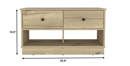 36" Natural And Oak Wood Storage Bench With Drawers Shoe Storage And Shelves HomeRoots