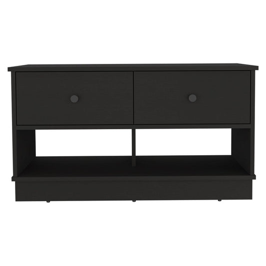 36" Black Wood Manufactured Wood And Wood Storage Entryway Stool With Drawers Shoe Storage And Shelves