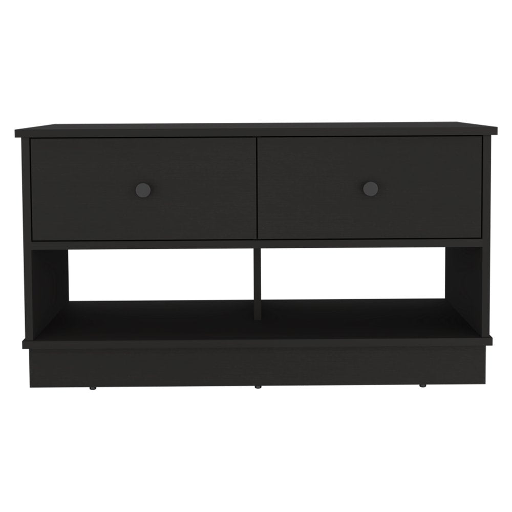 36" Black Wood Storage Entryway Stool With Drawers Shoe Storage And Shelves HomeRoots