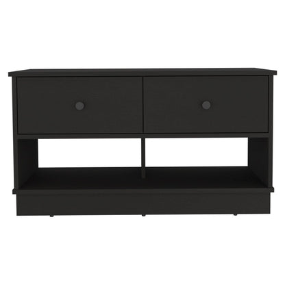 36" Black Wood Storage Entryway Stool With Drawers Shoe Storage And Shelves HomeRoots