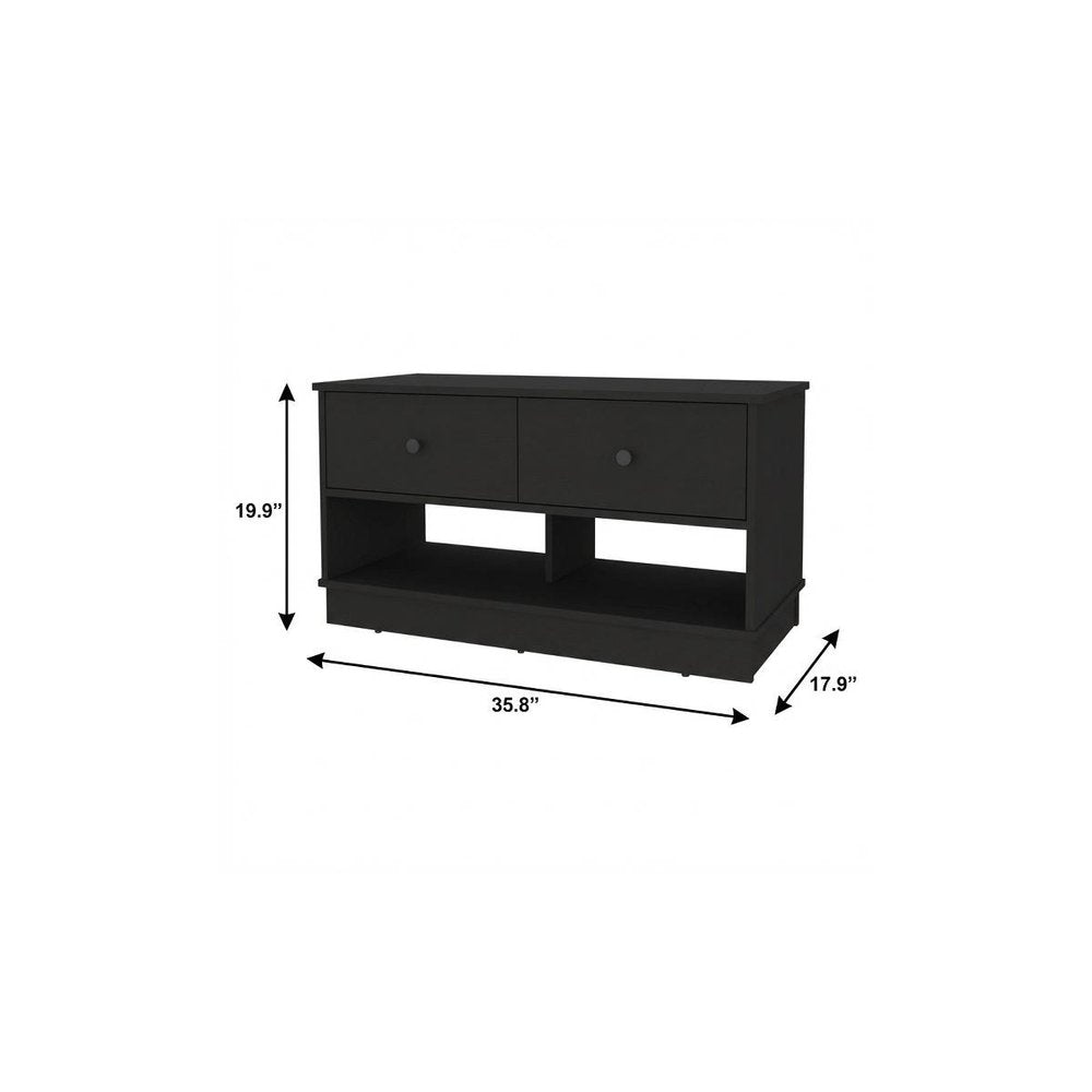 36" Black Wood Storage Entryway Stool With Drawers Shoe Storage And Shelves — view 3