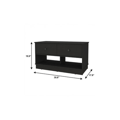 36" Black Wood Storage Entryway Stool With Drawers Shoe Storage And Shelves HomeRoots