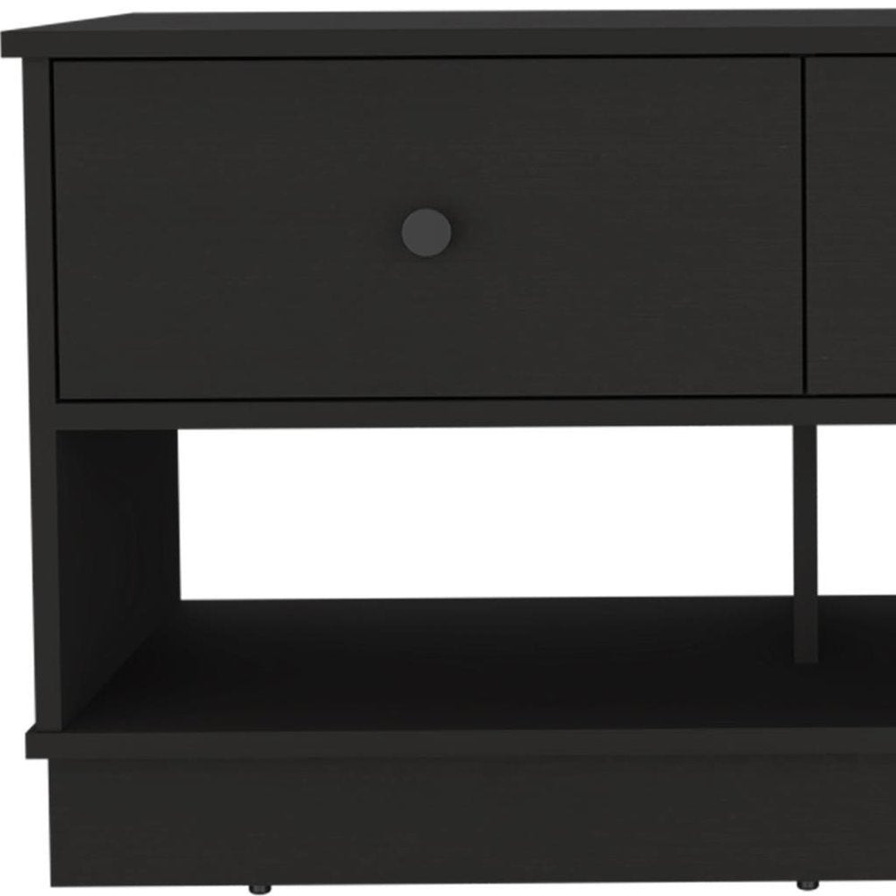 36" Black Wood Storage Entryway Stool With Drawers Shoe Storage And Shelves HomeRoots