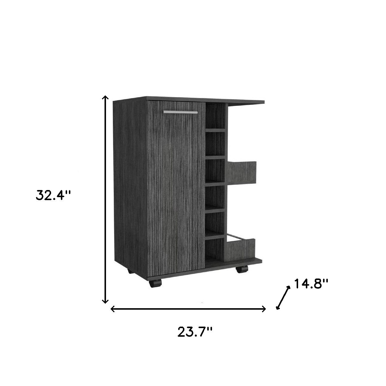 Gray Rolling Bar Cart With Wine Storage