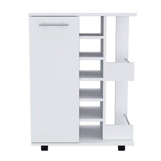White Rolling Bar Cart With Wine Storage HomeRoots