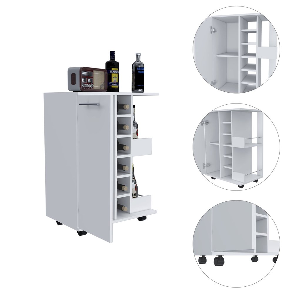 White Rolling Bar Cart With Wine Storage HomeRoots