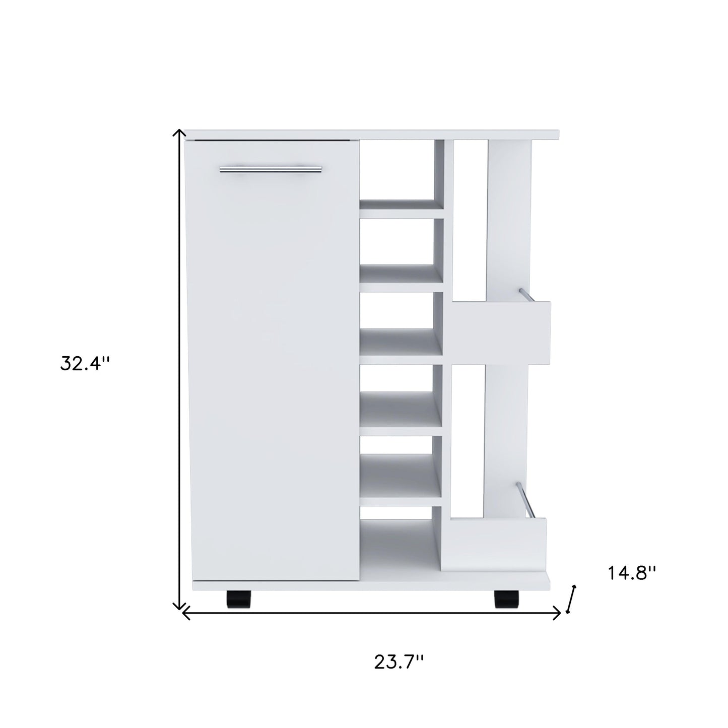 White Rolling Bar Cart With Wine Storage