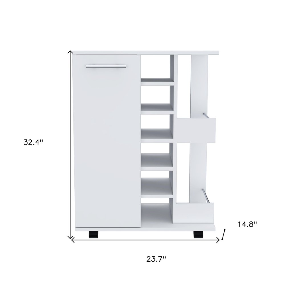 White Rolling Bar Cart With Wine Storage HomeRoots