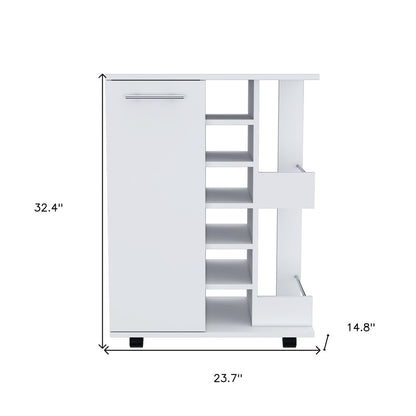 White Rolling Bar Cart With Wine Storage HomeRoots
