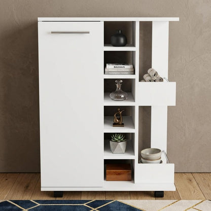 White Rolling Bar Cart With Wine Storage HomeRoots