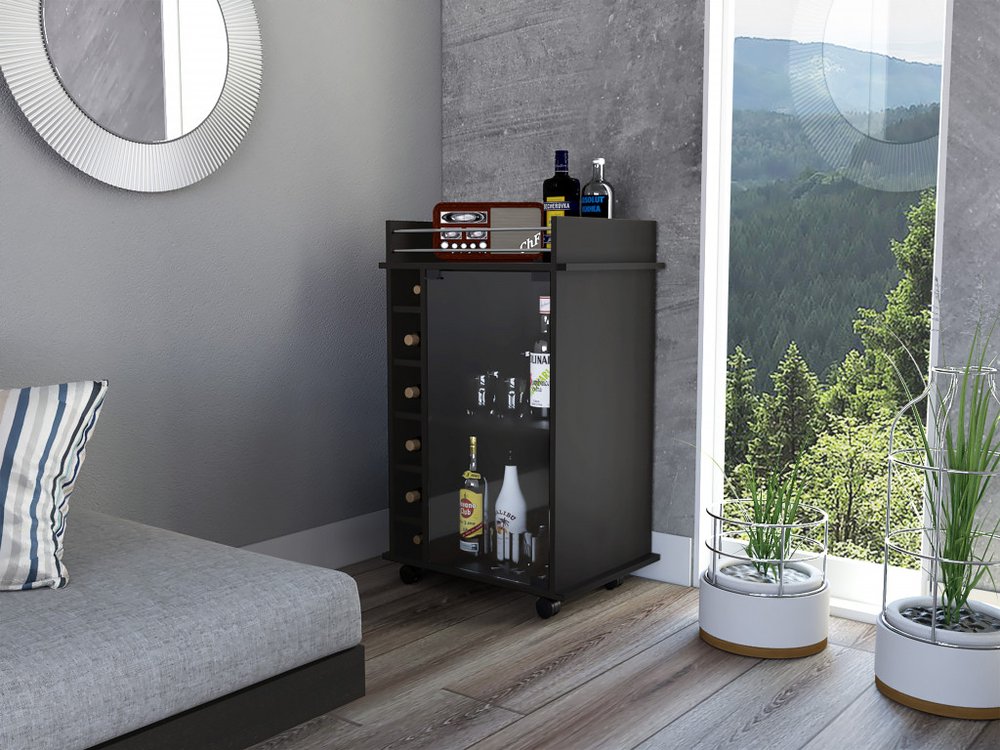 Black Rolling Bar Cart With Wine Storage HomeRoots