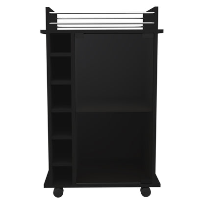 Black Rolling Bar Cart With Wine Storage