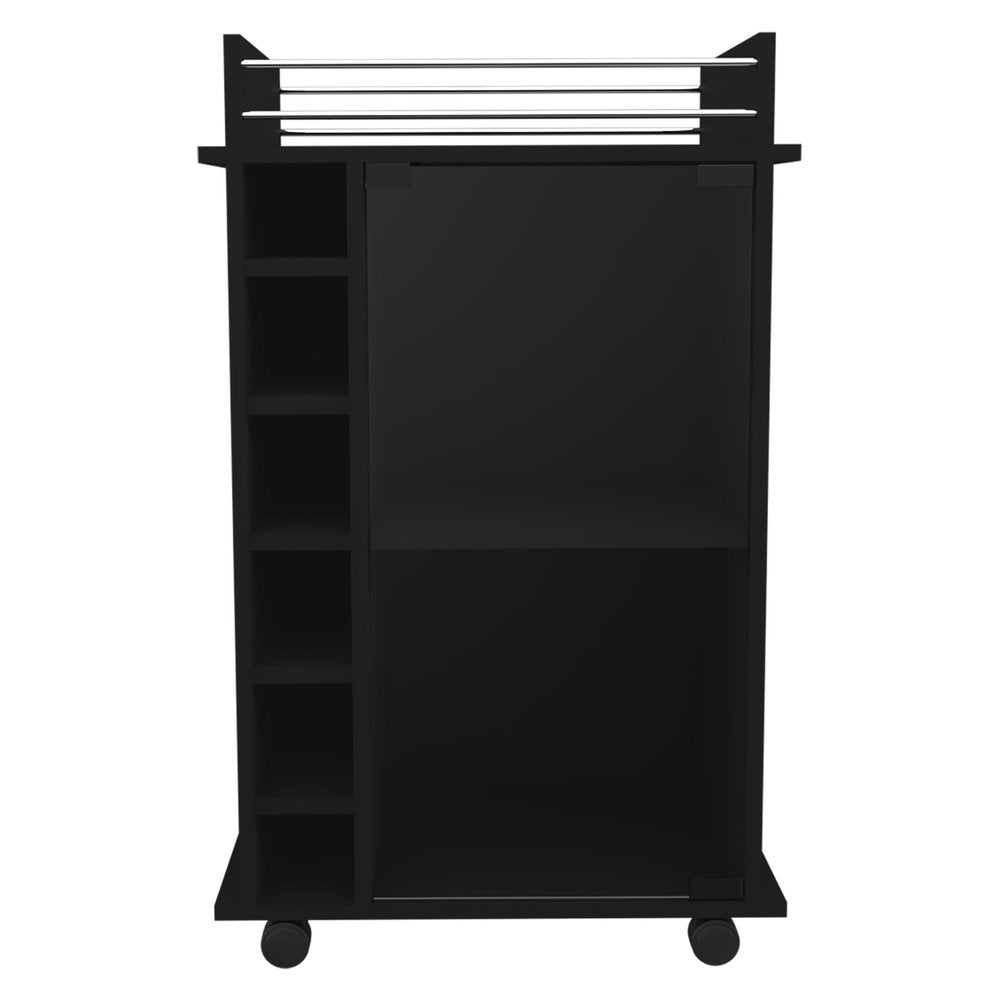Black Rolling Bar Cart With Wine Storage HomeRoots