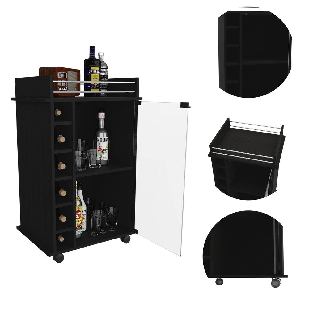 Black Rolling Bar Cart With Wine Storage HomeRoots