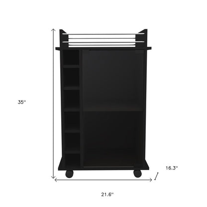 Black Rolling Bar Cart With Wine Storage HomeRoots