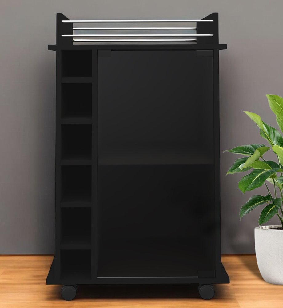 Black Rolling Bar Cart With Wine Storage HomeRoots