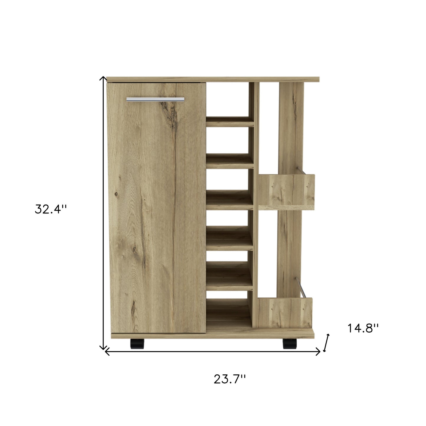 Brown Rolling Bar Cart With Wine Storage