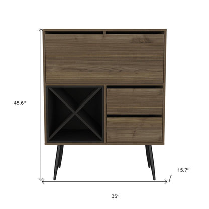 46" Dark Brown and Black Wood Console Bar Cabinet With Single Door And Two Drawers HomeRoots