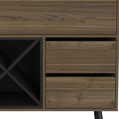 46" Dark Brown and Black Wood Console Bar Cabinet With Single Door And Two Drawers HomeRoots