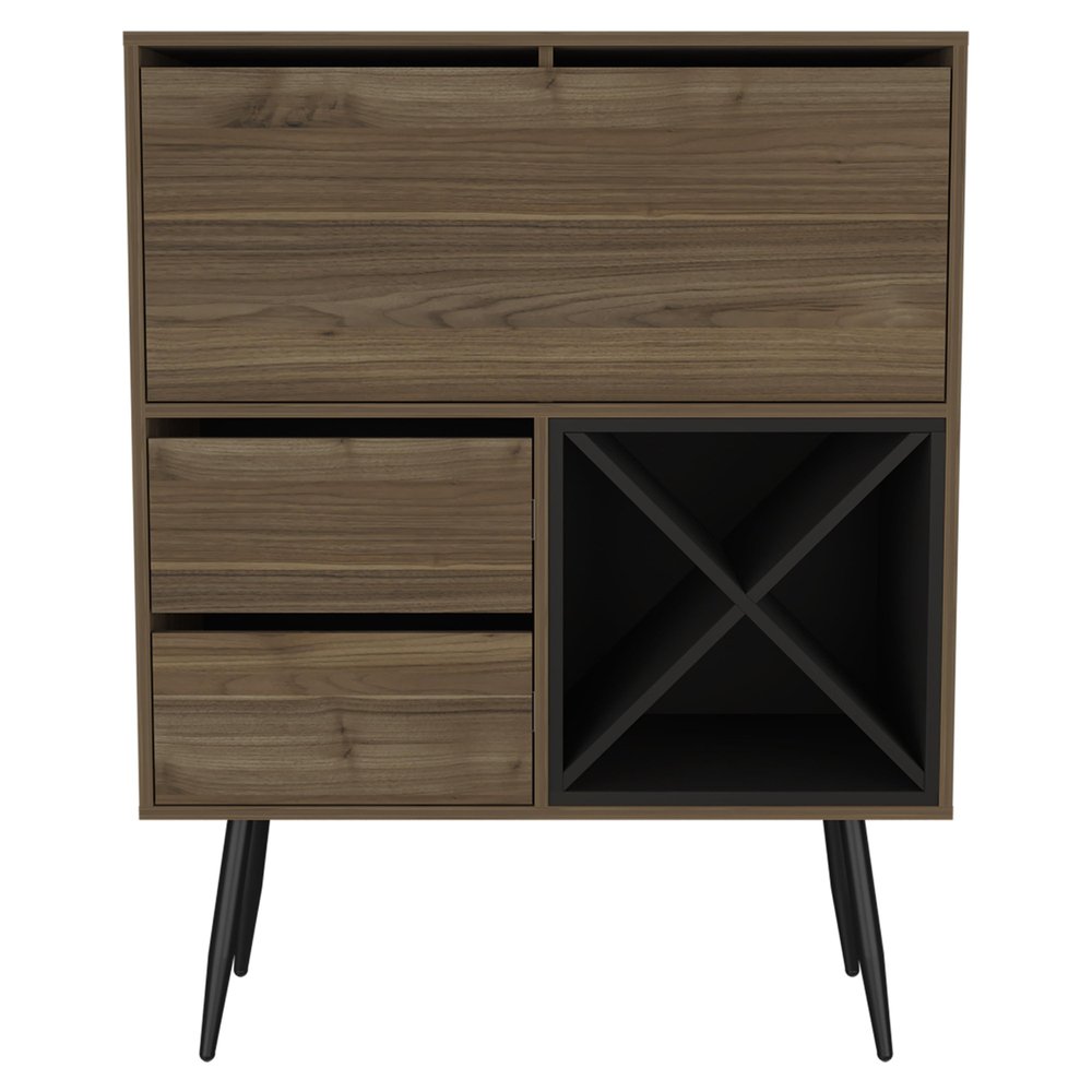 46" Dark Brown and Black Wood Console Bar Cabinet With Single Door And Two Drawers HomeRoots