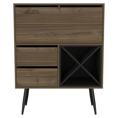 46" Dark Brown and Black Wood Console Bar Cabinet With Single Door And Two Drawers HomeRoots