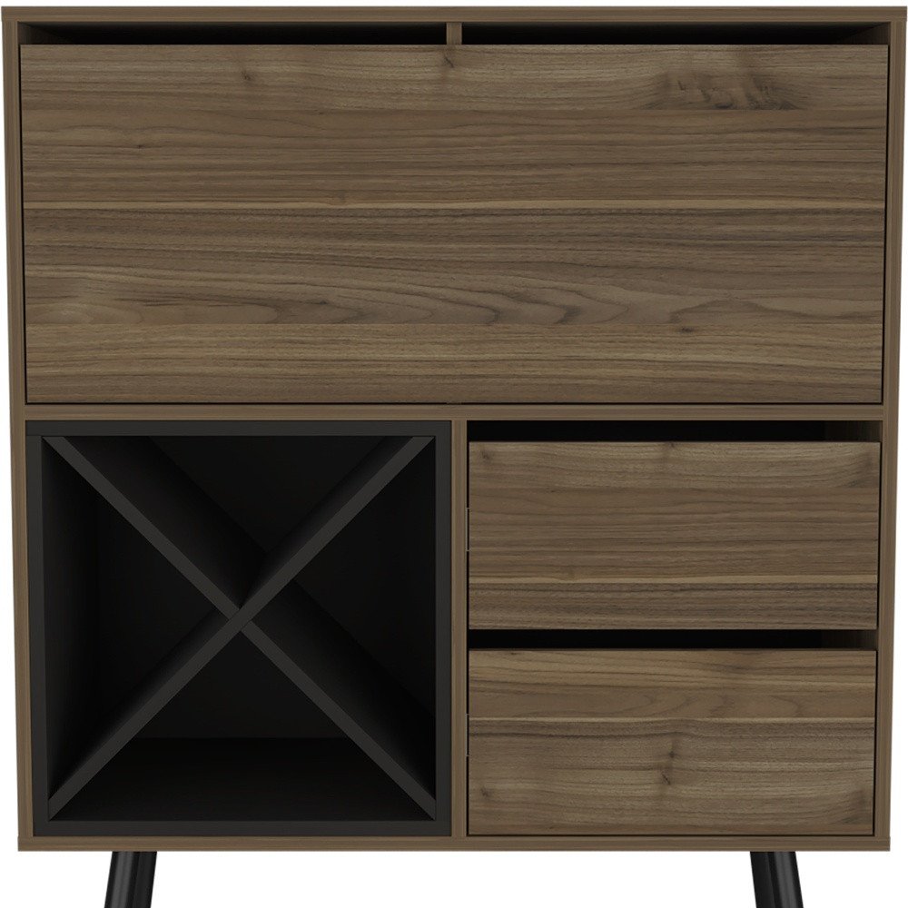46" Dark Brown and Black Wood Console Bar Cabinet With Single Door And Two Drawers HomeRoots