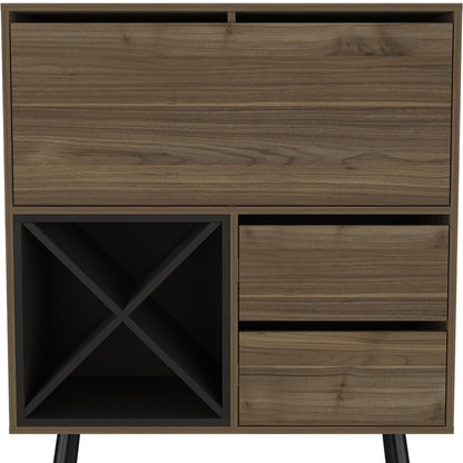 46" Dark Brown and Black Wood Console Bar Cabinet With Single Door And Two Drawers HomeRoots